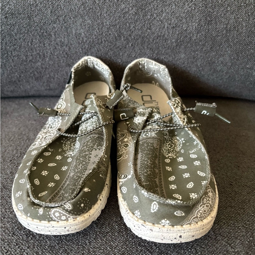 Brand New Hey Dude Moccasins - Olive Paisley